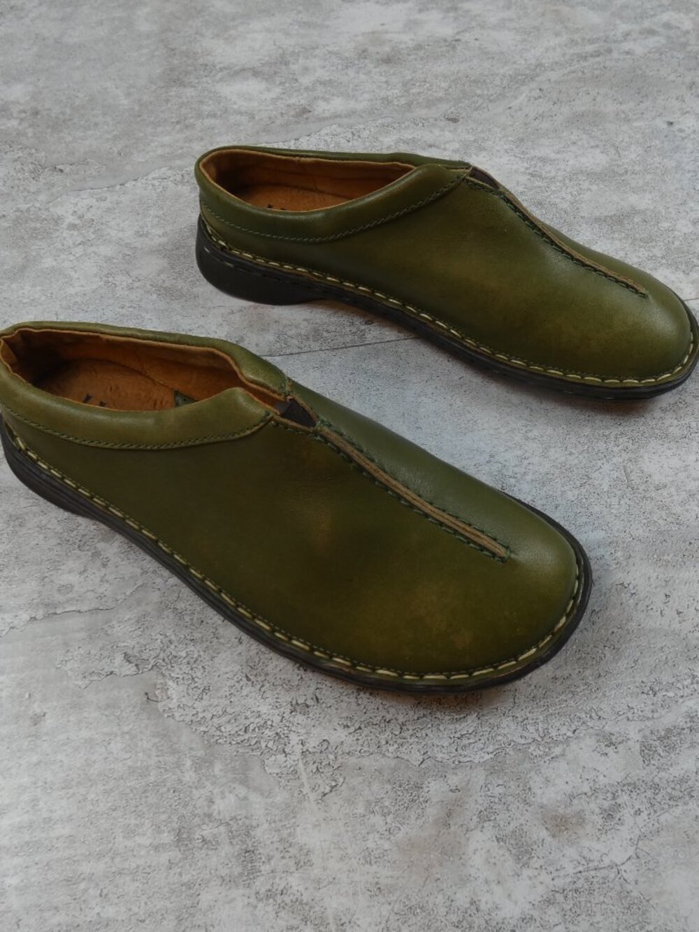 L.L. Bean Olive Green Leather Slip-On Mules